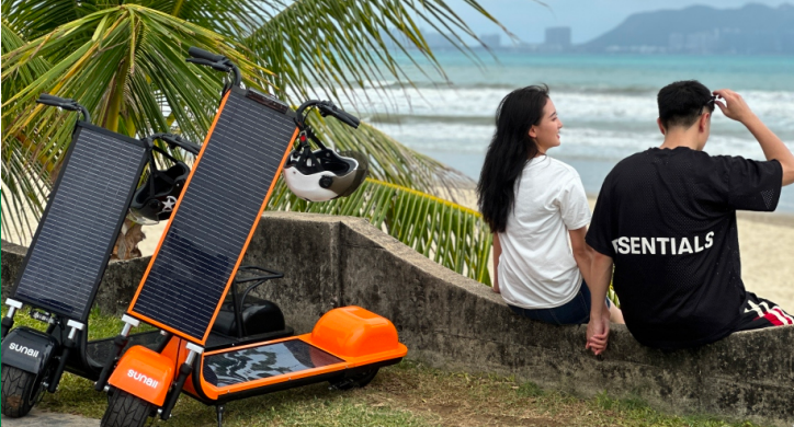 AS108 Pro at the beach — solar electric scooter for resort fleets