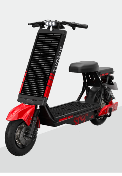 AD101-10 solar electric scooter — red edition with integrated solar panel